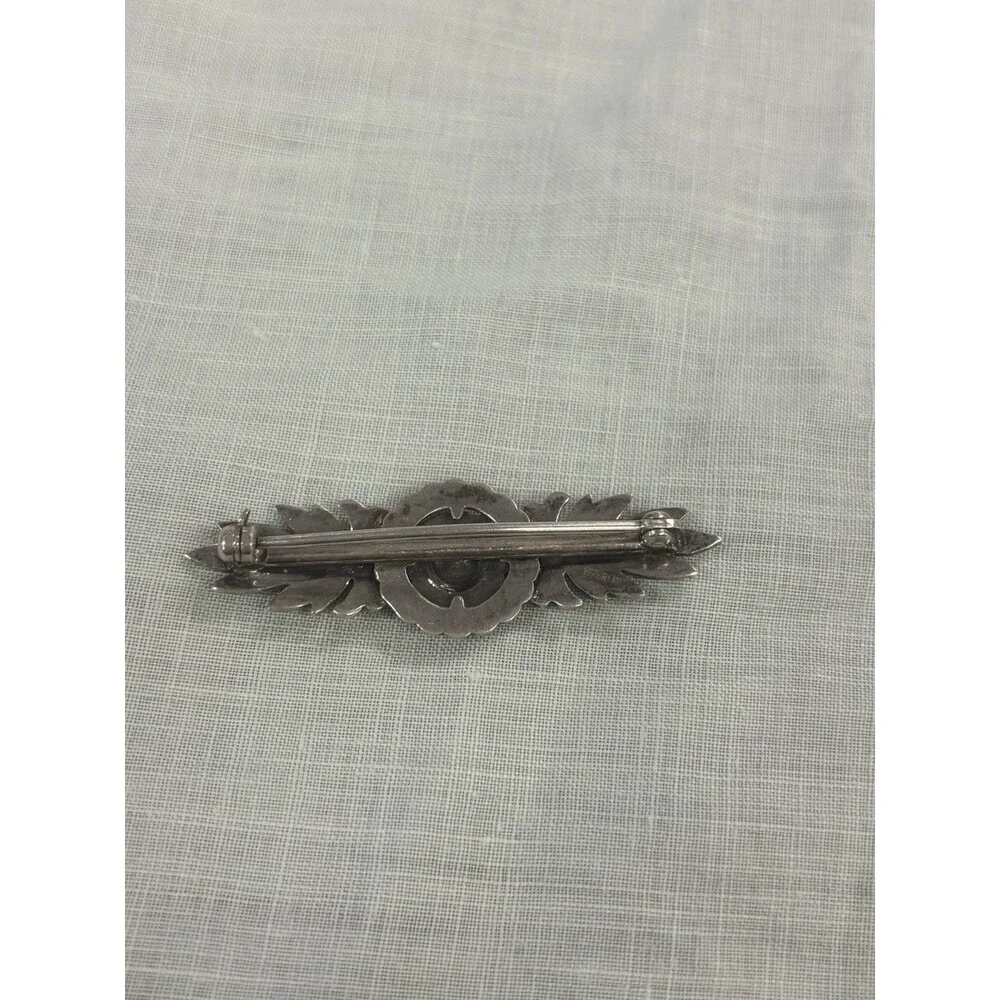 Vintage 925 Sterling Silver Marcasite Art Deco Style Bar Brooch Floral Pin